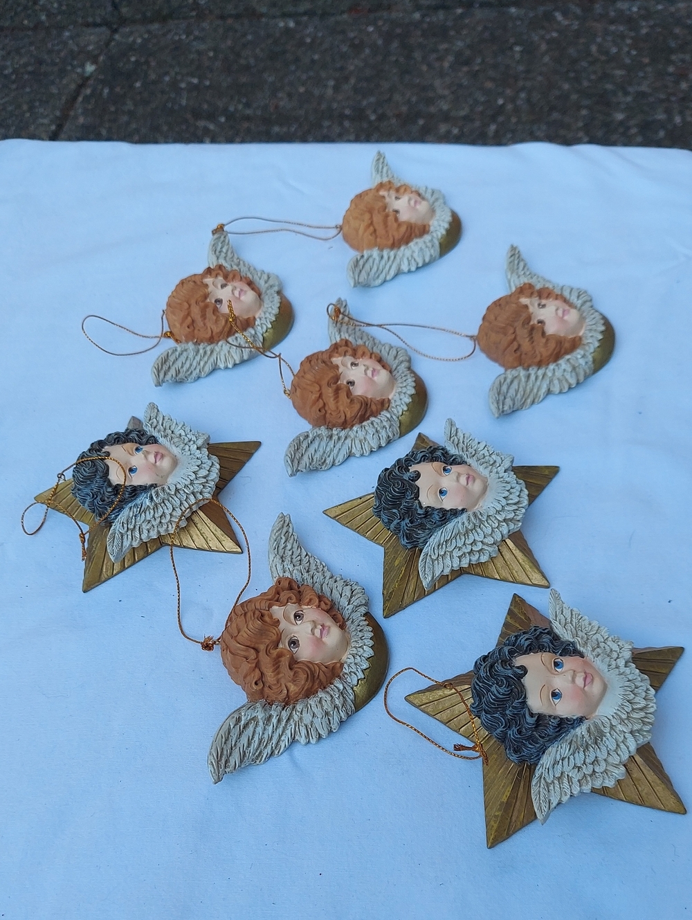 Vintage-Inspired Angel Face Ornaments Set in Cream and Brown- Heavy